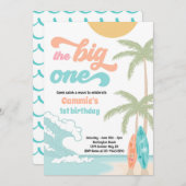Invitation Big One Retro Surf 1er anniversaire (Devant / Derrière)