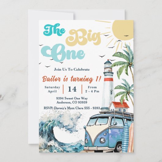 Invitation Big One Surf Beach 1er anniversaire (Devant)