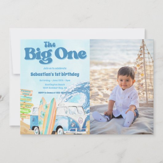 Invitation Big One Surf Beach 1st Birthday Photo (Devant)