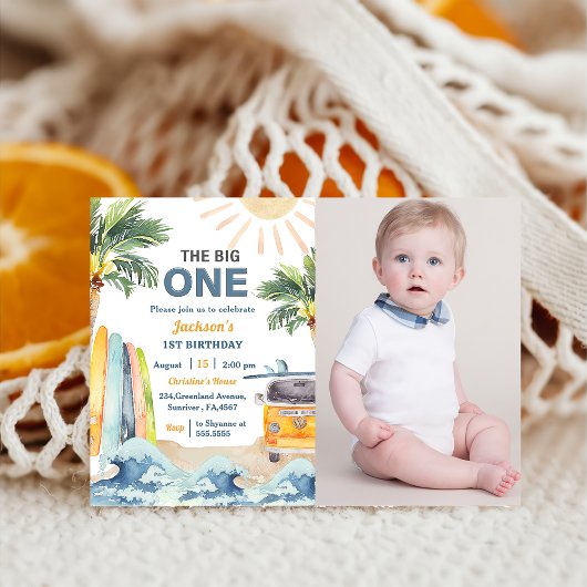 Invitation Big One Surf Beach 1st Birthday Photo