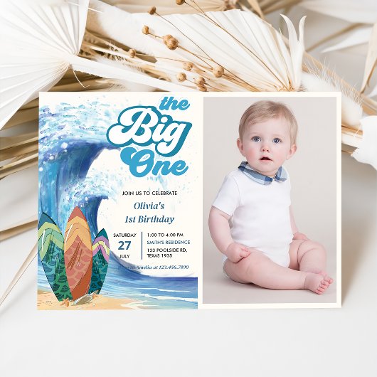 Invitation Big One Surf Beach 1st Birthday Photo