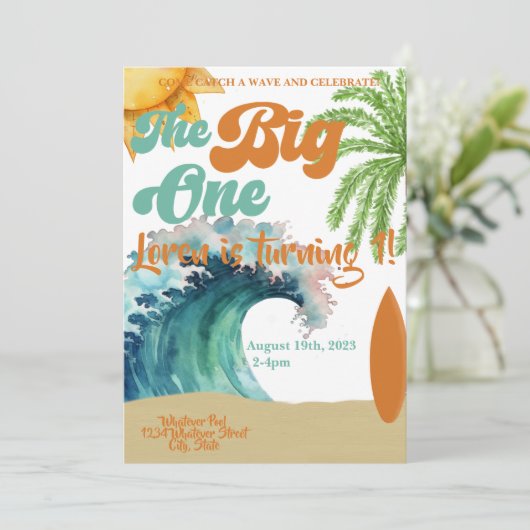 Invitation Big One Surf Thème 1er anniversaire (Debout devant)