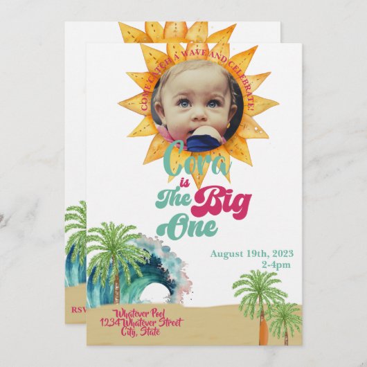 Invitation Big One Surf Thème 1er anniversaire (Devant / Derrière)