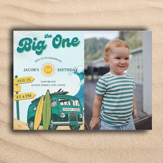 Invitation Big One Surf Vintage 1er anniversaire Photo