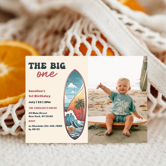 Invitation Big One Tropical Hawaiian Surf Photo Anniversaire