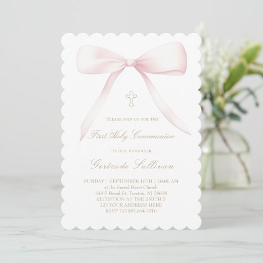 Invitation big pink bow | First Communion (Debout devant)