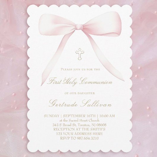 Invitation big pink bow | First Communion