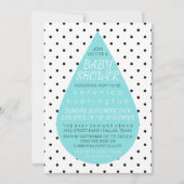 Invitation Big Raindrop & Baby shower bleu Pois (Devant)
