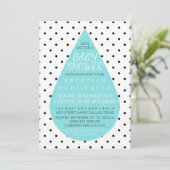 Invitation Big Raindrop & Baby shower bleu Pois (Debout devant)