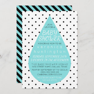 Invitation Big Raindrop & Baby shower bleu Pois