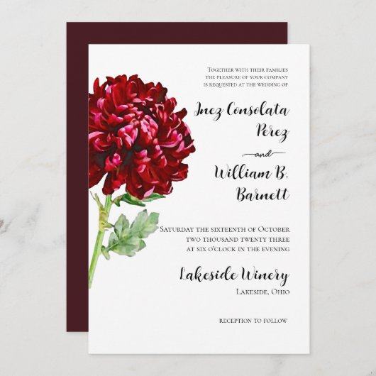 Invitation Big Red Chrysanthemum (Devant / Derrière)