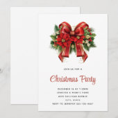 Invitation Big Red et Gold Noël Bow Fête de Noël (Devant / Derrière)