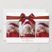 Invitation Big Red Satin Bow Noël Holiday 3 Photos Photo (Devant)