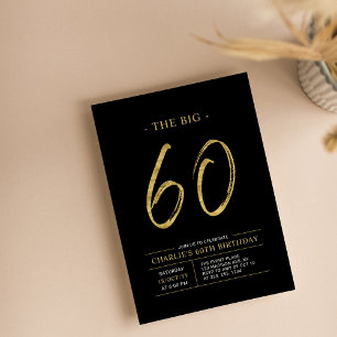 Invitation Big Sixty Fête d'anniversaire 60 ans or et noir