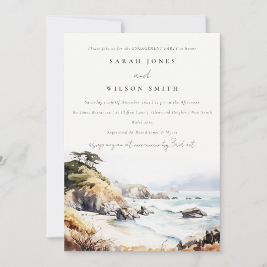 Invitation Big Sur California Watercolor Landscape Engagement (Devant)