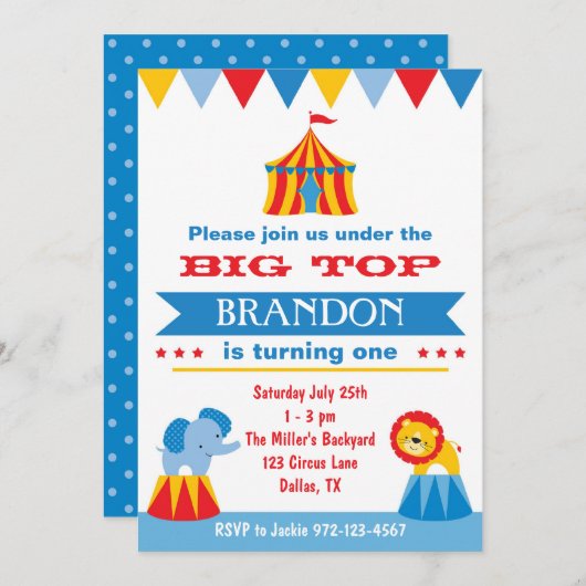 Invitation Big Top Circus (Devant / Derrière)