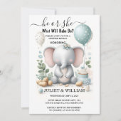 Invitation Big Zoo Bébé Eléphant Blanc Naissance Genre Révéla (Devant)