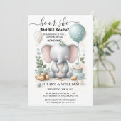 Invitation Big Zoo Bébé Eléphant Blanc Naissance Genre Révéla (Debout devant)