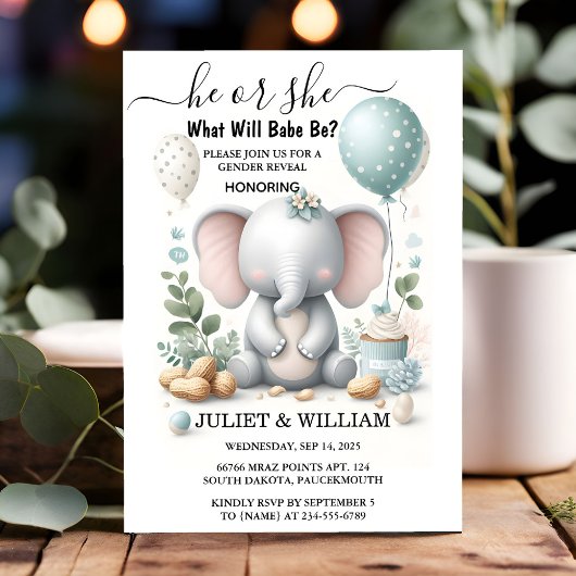 Invitation Big Zoo Bébé Eléphant Blanc Naissance Genre Révéla