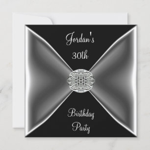 Invitation Bijou Argent Noir & Blanc Fête d'anniversaire 30