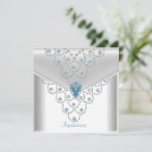 Invitation Bijou Bleu avec Superposition d'Argent Blanc Éléga (Debout devant)