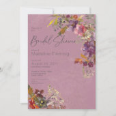 Invitation Bijou Boho Rustique Tone Plum Florals Fête des mar (Devant)