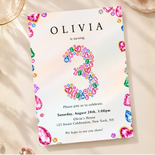 Invitation Bijou Coloré en Rhinestone pour 3ème Anniversaire