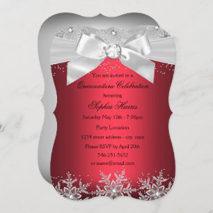 Invitation Bijou d'argent rouge Bow Flocon de neige Quinceane