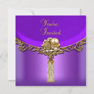 Invitation Bijou de fête élégant or violet pour toutes les oc