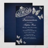 Invitation Bijou de la marine d'argent Tiara Butterfly Quince (Devant / Derrière)