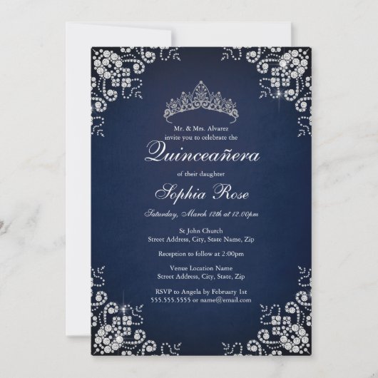Invitation Bijou de la marine Tiara Papillon Quinceanera (Devant)