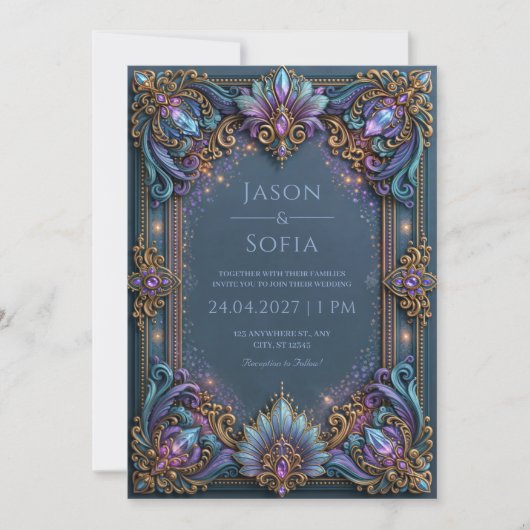 Invitation Bijou de mariage en filigrane d'améthyste (Devant)