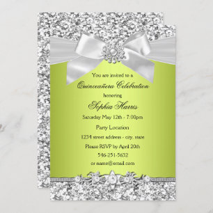 Invitation Bijou de Parties scintillant verte Bow Quinceanera