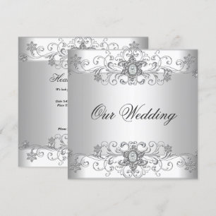 Invitation Bijou élégant de mariage argent diamant blanc