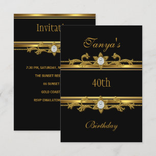 Invitation Bijou élégant or noir 40e anniversaire