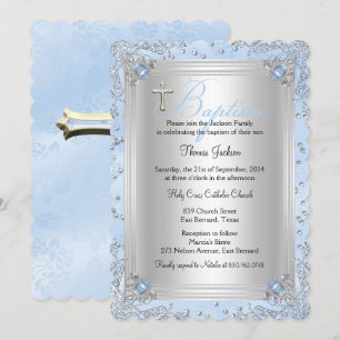 Invitation Bijou étincelant bleu Baptême Christening 2