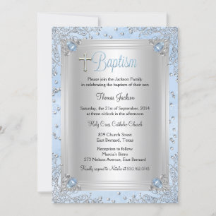 Invitation Bijou Étincelle Bleue Baptême