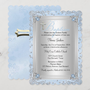 Invitation Bijou Étincelle Bleue Baptême 2