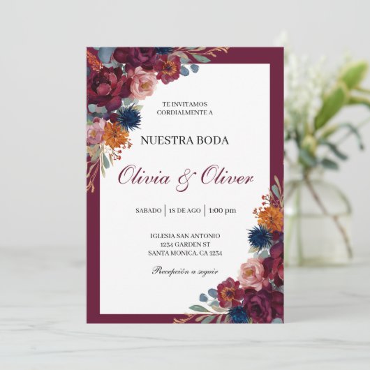 Invitation Bijou fleuri espagnol mariage (Debout devant)