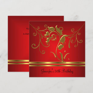 Invitation Bijou floral rouge or noir pour 50e anniversaire