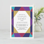 Invitation Bijou géométrique bleu violet mariage couple douch (Debout devant)