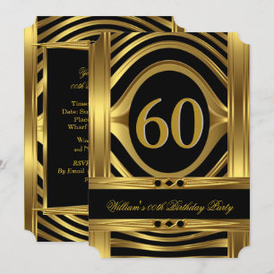 Invitation Bijou noir métallisé or pour les 60 ans des hommes