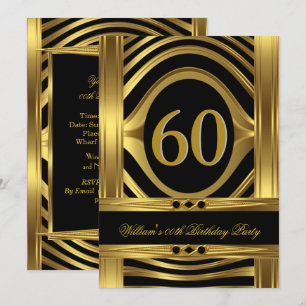 Invitation Bijou noir métallisé or pour les 60 ans des hommes