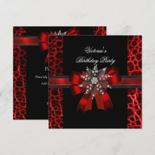 Invitation Bijou Noir Rouge Arc Élégant pour Fête d'Anniversa