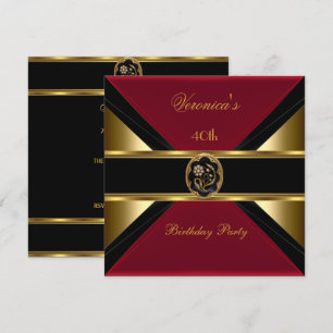 Invitation Bijou Or Noir 40e Anniversaire Velours Faux Rouge
