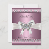 Invitation Bijou Papillon Rose en Satin pour Anniversaire 21 (Devant)