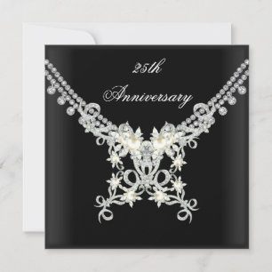 Invitation Bijou perle noire blanche argentée 25e anniversair