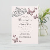 Invitation Bijou rose vif Tiara Papillon Quinceanera (Debout devant)