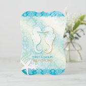 Invitation Bijoux Damask SeaHorse Starfish Plage Mariage (Debout devant)