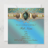 Invitation Bijoux Emerald Turquoise Blue Gold fête d'annivers (Dos)